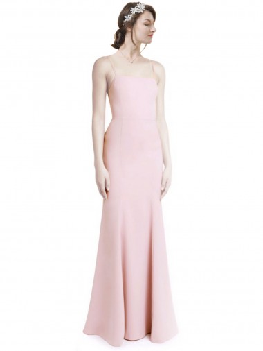 Affordable Sleeveless Square Neck Stretch Crepe Pink Long Prom Dress Canada