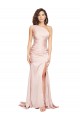 Affordable Sleeveless One Shoulder Silky Satin Pink Long Black Tie Prom Dress Canada