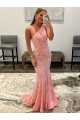 Affordable Sleeveless One Shoulder Velvet Sequin Pink Sweep Train Prom Dress Canada