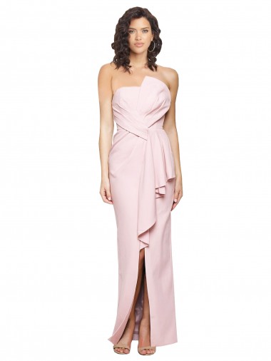 Affordable Sleeveless Strapless Stretch Crepe Pink Long Low Back Prom Dress Canada