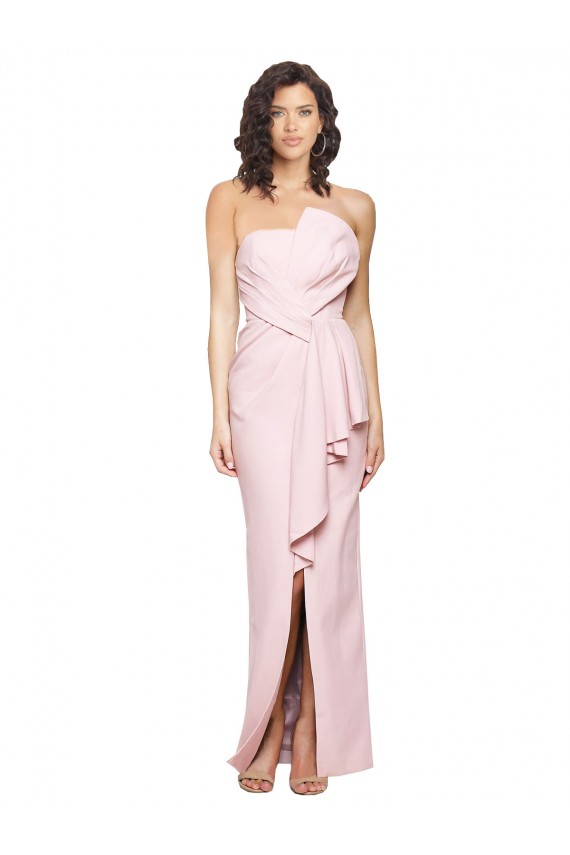 Affordable Sleeveless Strapless Stretch Crepe Pink Long Low Back Prom Dress Canada