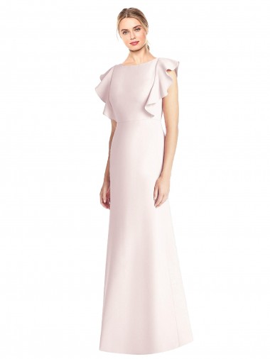 Affordable Cap Sleeves Bateau Neck Stretch Crepe Pink Long Prom Dress Canada