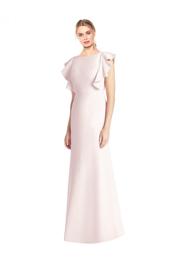 Affordable Cap Sleeves Bateau Neck Stretch Crepe Pink Long Prom Dress Canada