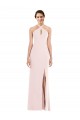 Affordable Sleeveless Halter Neck Stretch Crepe Pink Long Prom Evening Dress Canada