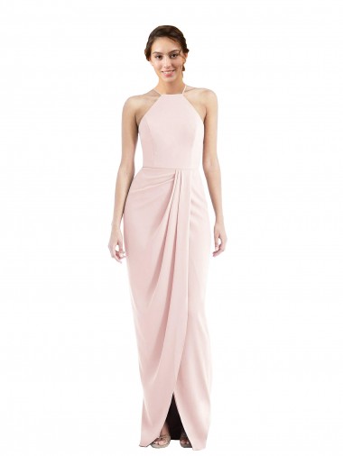 Affordable Sleeveless Halter Neck Stretch Crepe Pink Long Prom Dress Canada