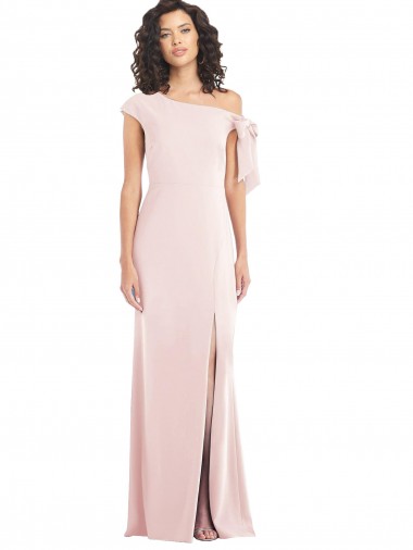 Affordable Cap Sleeves Off the Shoulder Stretch Crepe Pink Long Prom Dress Canada