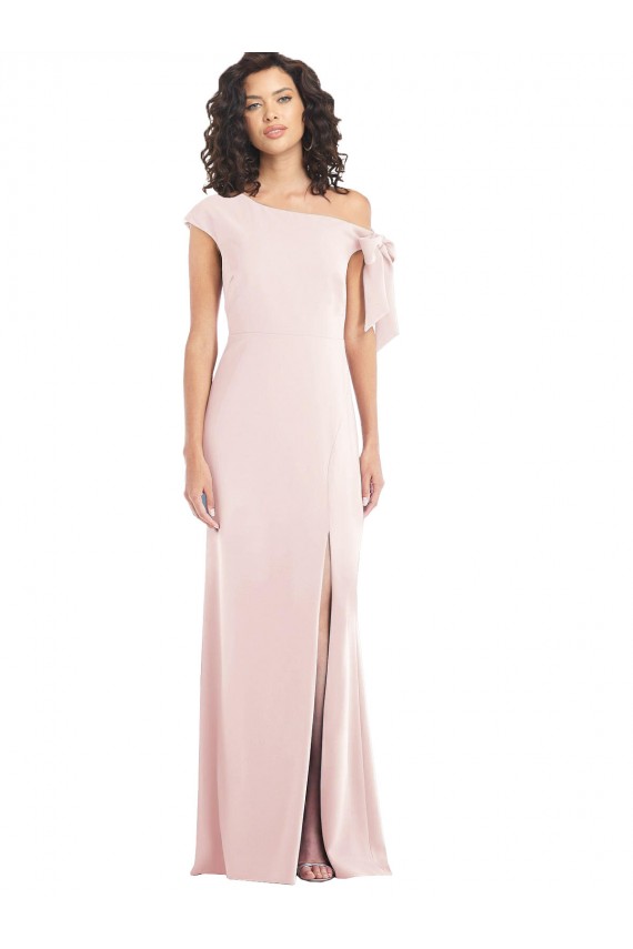 Affordable Cap Sleeves Off the Shoulder Stretch Crepe Pink Long Prom Dress Canada