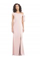 Affordable Cap Sleeves Off the Shoulder Stretch Crepe Pink Long Prom Dress Canada