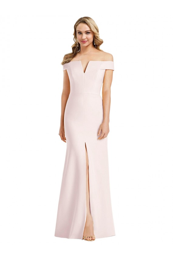 Affordable Sleeveless Off the Shoulder Stretch Crepe Pink Long Prom Dress Canada