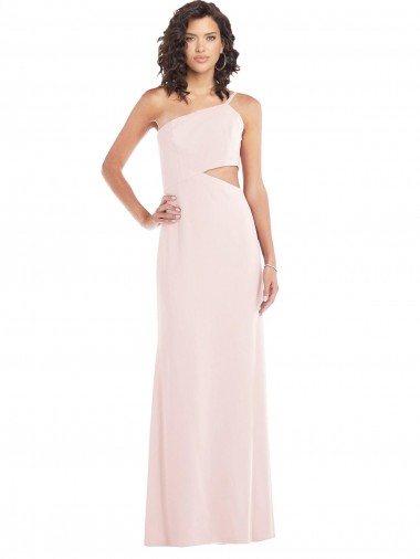 Affordable Sleeveless One Shoulder Stretch Crepe Pink Long Prom Dress Canada