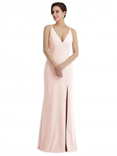 Affordable Sleeveless V-Neck Stretch Crepe Pink Long V-Back Prom Dress Canada