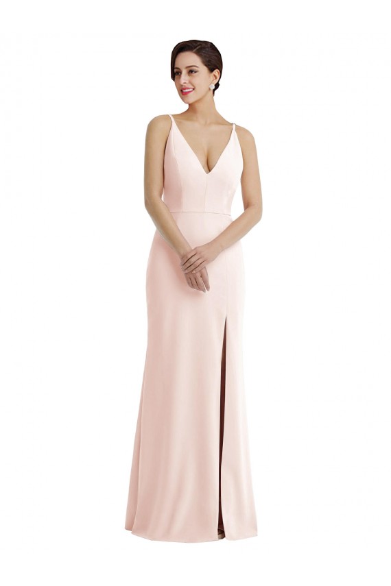 Affordable Sleeveless V-Neck Stretch Crepe Pink Long V-Back Prom Dress Canada
