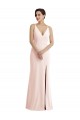 Affordable Sleeveless V-Neck Stretch Crepe Pink Long V-Back Prom Dress Canada