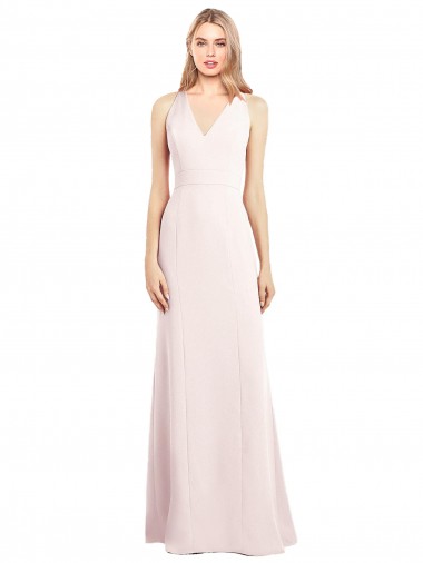 Affordable Sleeveless V-Neck Stretch Crepe Pink Long Keyhole Back Prom Dress Canada