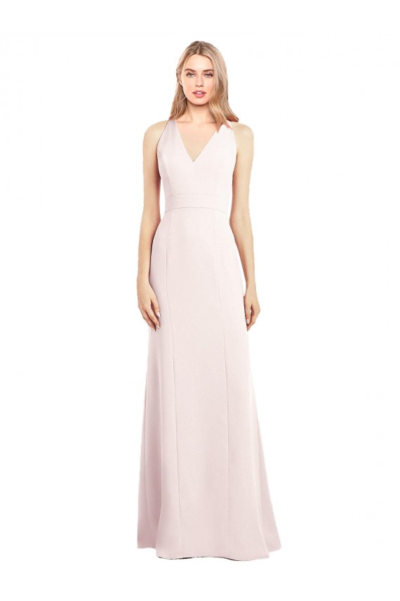 Affordable Sleeveless V-Neck Stretch Crepe Pink Long Keyhole Back Prom Dress Canada
