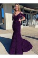 Affordable Sleeveless V-Neck Velvet Sequin Plum Purple Court Train Prom Dress Canada
