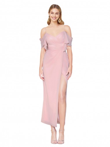 Affordable Cold Shoulder High Neck Soft Chiffon Primrose Knee Length Prom Dress Canada