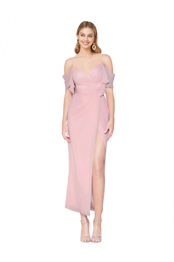 Affordable Cold Shoulder High Neck Soft Chiffon Primrose Knee Length Prom Dress Canada