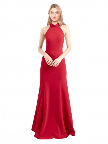 Affordable Sleeveless High Neck Stretch Crepe Red A-Line Long Prom Dress Canada