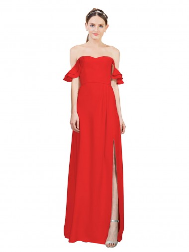 Affordable Sleeveless Off the Shoulder Stretch Crepe Red Long Prom Dress Canada