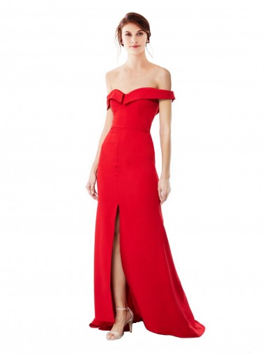 Affordable Sleeveless Off the Shoulder Stretch Crepe Red Long Evening Prom Gowns Canada