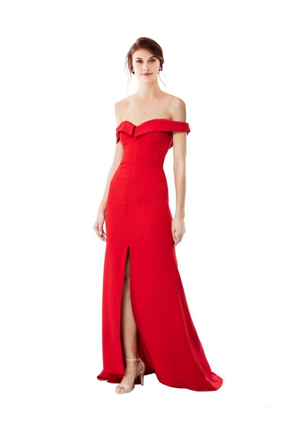 Affordable Sleeveless Off the Shoulder Stretch Crepe Red Long Evening Prom Gowns Canada