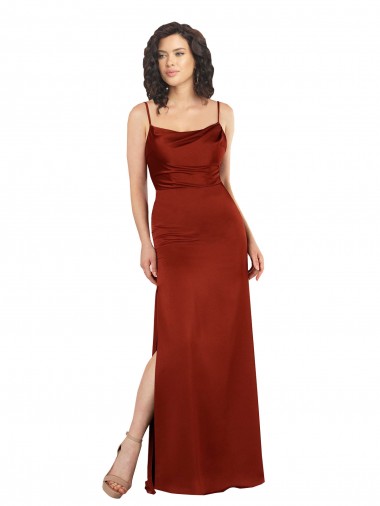 Affordable Sleeveless Square Neck Silky Satin Red Long Prom Dress Canada