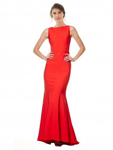 Affordable Sleeveless Halter Neck Stretch Crepe Red Long Open Back Prom Dress Canada