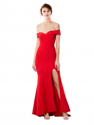 Affordable Sleeveless Off the Shoulder Stretch Crepe Red Long Evening Prom Dress Canada
