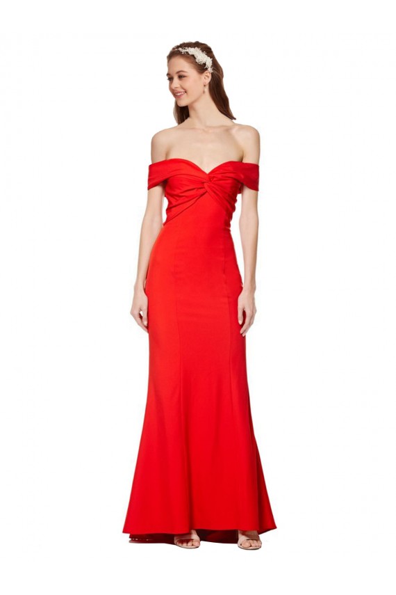 Affordable Sleeveless High Neck Stretch Crepe Red Long Prom Dress Canada