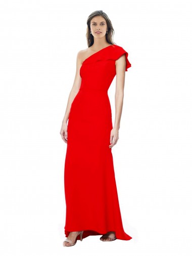 Affordable Sleeveless One Shoulder Stretch Crepe Red Long Prom Dress Canada