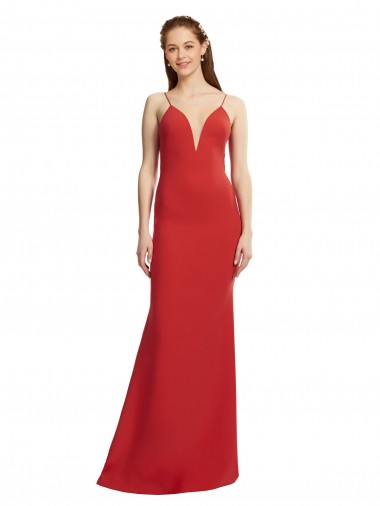 Affordable Sleeveless V-Neck Stretch Crepe Red Long Prom Dress Canada