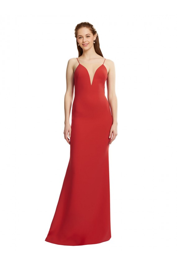 Affordable Sleeveless V-Neck Stretch Crepe Red Long Prom Dress Canada