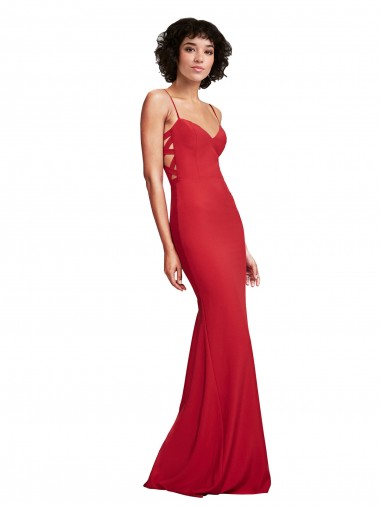 Affordable Sleeveless Spaghetti Straps Stretch Crepe Red Long Prom Dress Canada