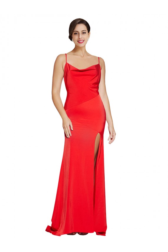 Affordable Sleeveless Strapless Stretch Satin Red Long Prom Dress Canada