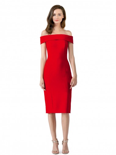 Affordable Sleeveless Off the Shoulder Stretch Crepe Red Cocktail Length Prom Dress Canada