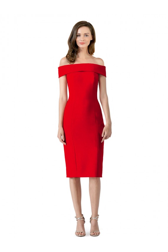 Affordable Sleeveless Off the Shoulder Stretch Crepe Red Cocktail Length Prom Dress Canada
