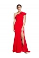 Affordable Sleeveless One Shoulder Stretch Crepe Red Sweep Train Prom Dress Canada