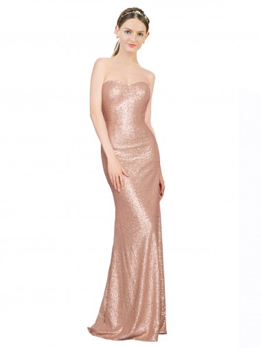 Affordable Sleeveless Sweetheart Sequin Rose Gold Long Prom Dress Canada
