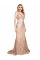 Affordable Sleeveless V-Neck Sequin & Sparkling Sequin Rose Gold Long Plus Size Formal Prom Dress Canada