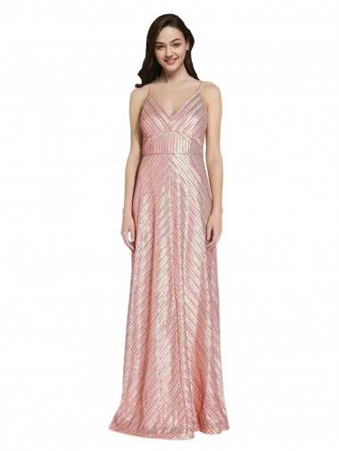 Affordable Sleeveless V-Neck Sequin Rose Gold Long Low Back Prom Dress Canada