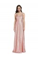Affordable Sleeveless V-Neck Sequin Rose Gold Long Low Back Prom Dress Canada