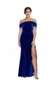Affordable Sleeveless Off the Shoulder Stretch Velvet Royal Blue Long Prom Dress Canada