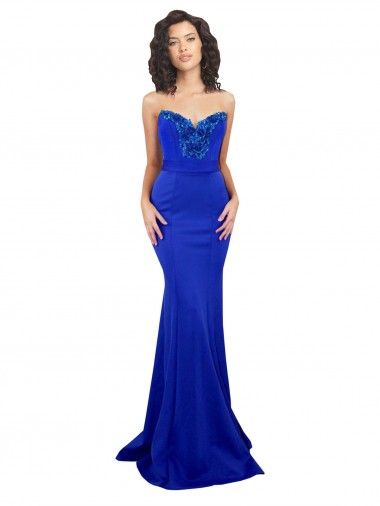 Affordable Sleeveless High Neck Stretch Crepe Royal Blue Long Prom Dress Canada