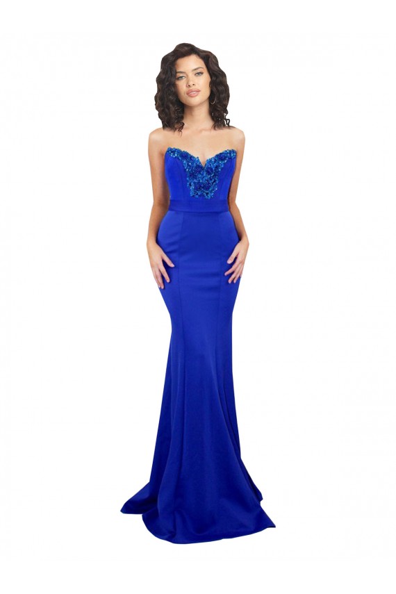 Affordable Sleeveless High Neck Stretch Crepe Royal Blue Long Prom Dress Canada