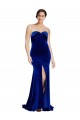 Affordable Sleeveless Strapless Stretch Velvet Royal Blue Sweep Train Prom Dress Canada