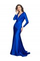 Affordable Long Sleeves V-Neck Silky Satin Royal Blue Long Prom Dress Canada