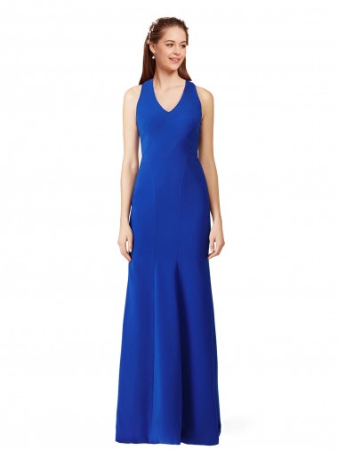 Affordable Sleeveless V-Neck Stretch Crepe Royal Blue Long Evening Prom Dress Canada