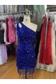 Affordable Sleeveless One Shoulder Velvet Sequins Royal Blue Short Homecoming Dress Canada