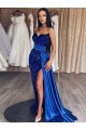 Affordable Sleeveless Sweetheart Velvet Sequin Royal Blue Sweep Train Prom Dresses Canada